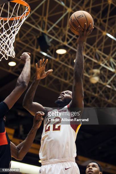 JaCorey Williams of the Canton Charge dunks against the Erie BayHawks on March 11, 2018 at Canton Memorial Civic Center in Canton, Ohio. NOTE TO...