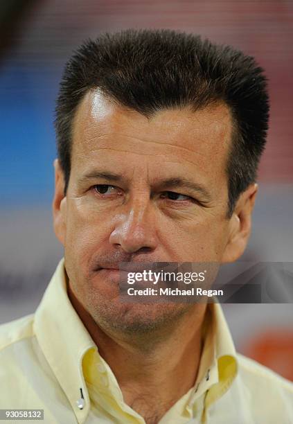 Brazil manager Dunga looks on before the International Friendly match between Brazil and England at the Khalifa Stadium on November 14, 2009 in Doha,...