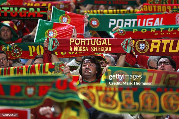 Portugal fans during the FIFA 2010 European World Cup qualifier first leg match between Portugal and Bosnia-Herzegovina at the Luz stadium on...