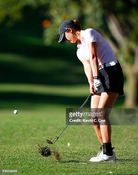 Michelle Wie of the United States plays her second shot on the 14th hole during the third round of the Lorena Ochoa Invitational Presented by Banamex...