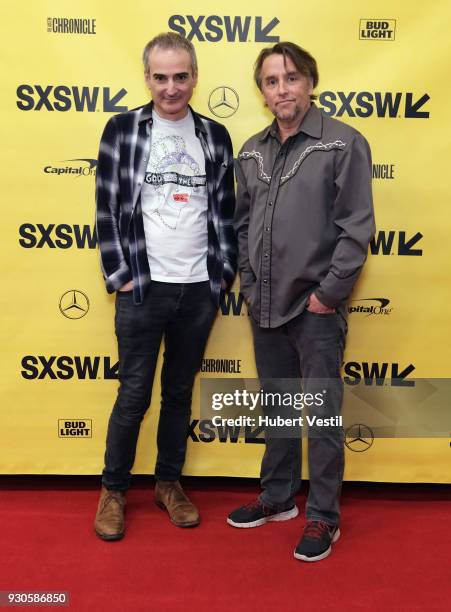 Olivier Assayas and Richard Linklater attend A Conversation with Olivier Assayas during SXSW at Austin Convention Center on March 11, 2018 in Austin,...