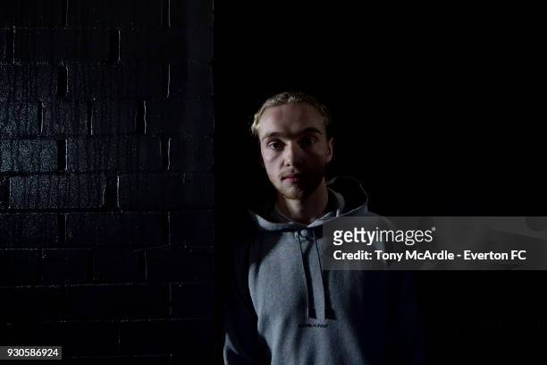 Tom Davies of Everton FC poses for a photograph on February 6, 2018 in Liverpool, England.