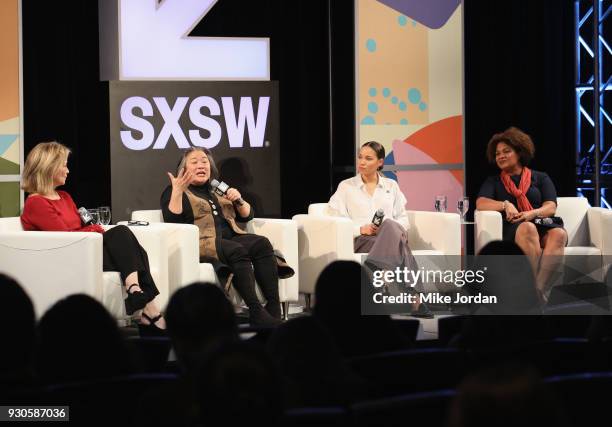 Hilary Rosen, Tina Tchen, Jurnee Smollett-Bell and Fatima Goss Graves attend Time's Up! Shifting the Imbalance of Power speak onstage at SXSW at...