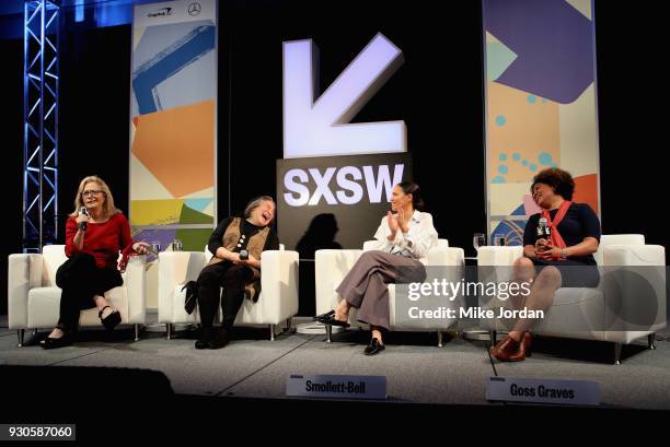 Hilary Rosen, Tina Tchen, Jurnee Smollett-Bell and Fatima Goss Graves attend Time's Up! Shifting the Imbalance of Power speak onstage at SXSW at...