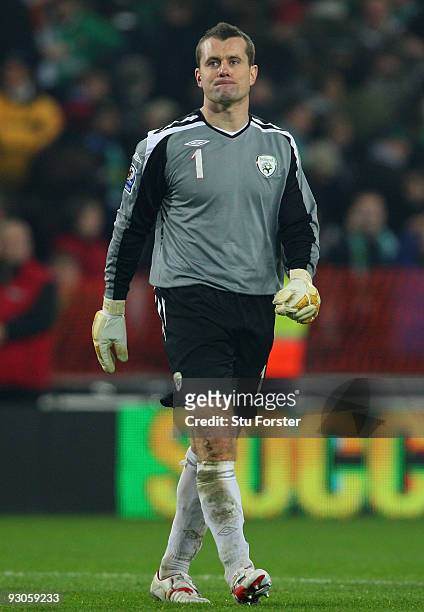 Ireland goalkeeper Shay Given looks on dejectedly after the FIFA 2010 World Cup Qualifier play off first leg between Republic of Ireland and France...