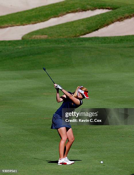 Paula Creamer of the United States plays her second shot in the seventh fairway during the third round of the Lorena Ochoa Invitational Presented by...