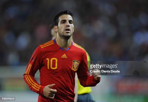 Cesc Fabregas of Spain goes to take acorner kick during the International friendly match between Argentina and Spain at the Vicente Calderon stadium...