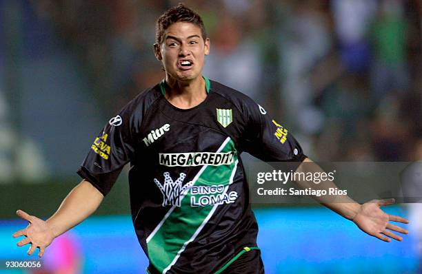 James Rodriguez of Banfield celebrates scored goal during their match as part of the Apertura Primera A on November 14, 2009 in Buenos Aires,...