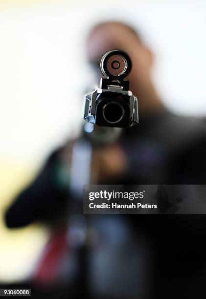 Grant Philip of Canterbury poses for a portrait before competing in the 10m Air Rifle Standing R4 event at the Keene Shooting Range on November 15,...