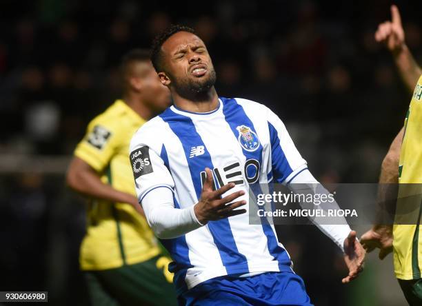Porto's Portuguese forward Hernani gestures after missing a chance to score a goal during the Portuguese league football match between FC Pacos de...
