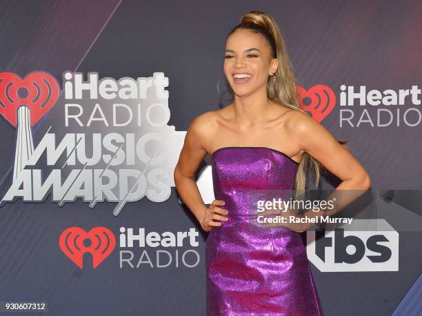 Leslie Grace arrives at the 2018 iHeartRadio Music Awards which broadcasted live on TBS, TNT, and truTV at The Forum on March 11, 2018 in Inglewood,...
