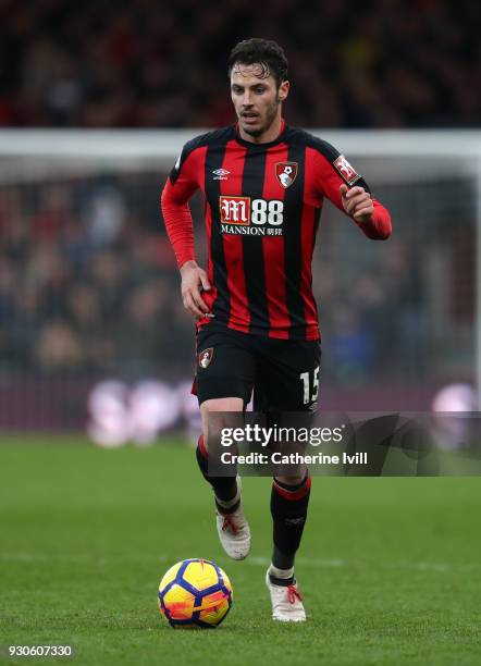 Adam Smith of AFC Bournemouth during the Premier League match between AFC Bournemouth and Tottenham Hotspur at Vitality Stadium on March 10, 2018 in...