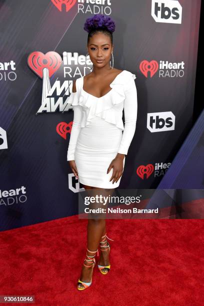 Justine Skye attends the 2018 iHeartRadio Music Awards which broadcasted live on TBS, TNT, and truTV at The Forum on March 11, 2018 in Inglewood,...