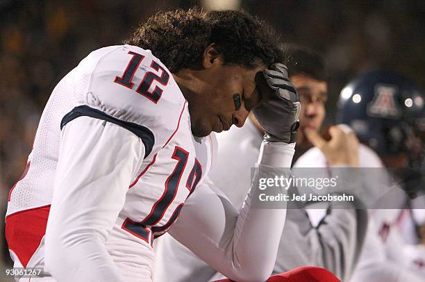 Adam Hall of the Arizona Wildcats looks on near the end of the game against the California Golden Bears at California Memorial Stadium on November...