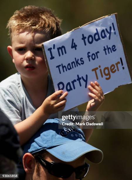 Tiger fan shows his support whilst watching Tiger Woods of the USA on the 6th hole during the final round of the 2009 Australian Masters at Kingston...