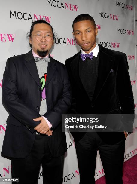 Artist Takashi Murakami and musician Pharrell Williams arrives at the MOCA NEW 30th anniversary gala held at MOCA on November 14, 2009 in Los...