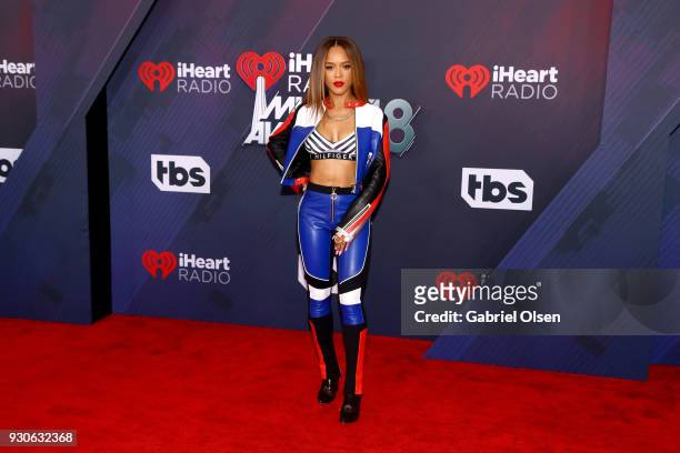 Serayah McNeill attends the 2018 iHeartRadio Music Awards at the Forum on March 11, 2018 in Inglewood, California.