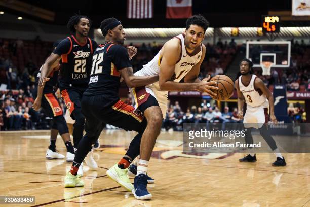 Grant Jerrett of the Canton Charge handles the ball against the Erie BayHawks on March 11, 2018 at Canton Memorial Civic Center in Canton, Ohio. NOTE...