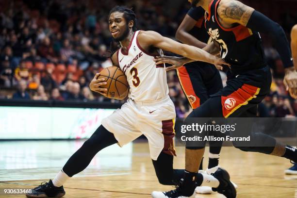 Marcus Thornton of the Canton Charge handles the ball against the Erie BayHawks on March 11, 2018 at Canton Memorial Civic Center in Canton, Ohio....