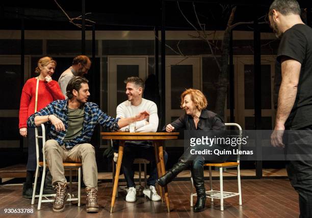 Argentinian playwright and also stage director Lautaro Perotti poses for a photo shoot with the actors Pilar Castro, Jorge Kent, Santi Marin and...