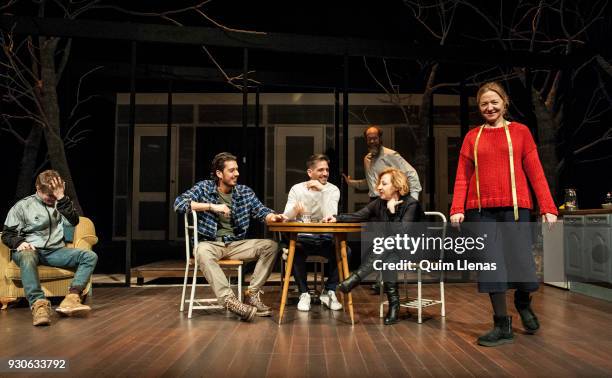 Argentinian playwright and also stage director Lautaro Perotti poses for a photo shoot with the actors Patrick Criado, Santi Marin, Jorge Kent,...