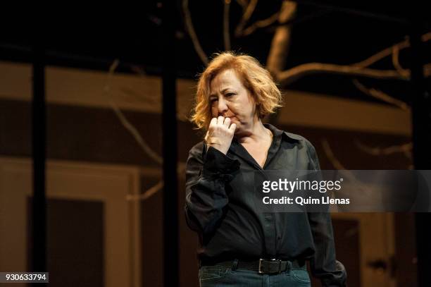 Spanish actress Carmen Machi performs during the dress rehearsal of the play ‘Cronologia de las bestias’ by Lautaro Perotti on stage at the Espanol...
