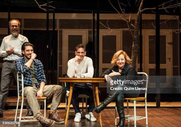Argentinian playwright and also stage director Lautaro Perotti poses for a photo shoot with the actors Jorge Kent, Santi Marin and Carmen Machi after...
