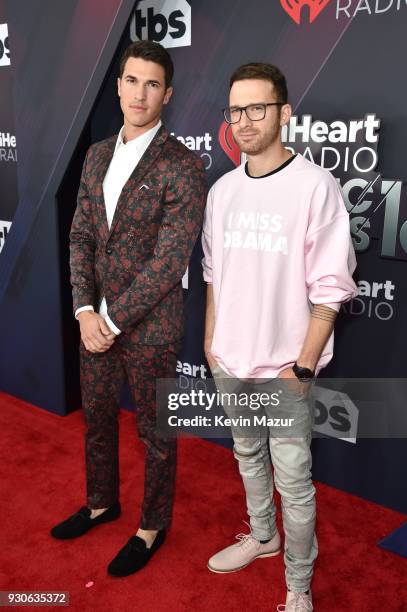 Caleb Shapiro and Rob Resnick of Timeflies arrive at the 2018 iHeartRadio Music Awards which broadcasted live on TBS, TNT, and truTV at The Forum on...