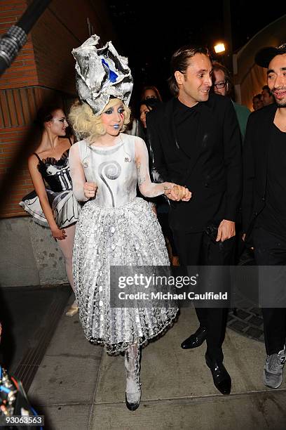 Singer Lady Gaga and artist Francesco Vezzoli attend the MOCA NEW 30th anniversary gala held at MOCA on November 14, 2009 in Los Angeles, California.