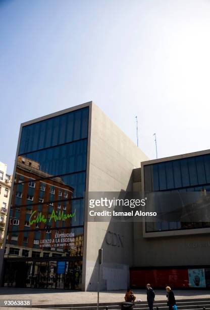 April 16, 2008. Lavapies square, Madrid, Spain. Facade of the Valle Inclan Theatre . The new building was concluded in 2006 and was designed by...