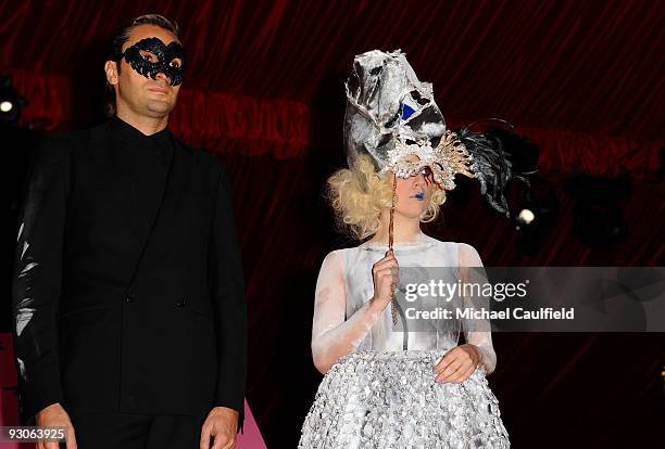Artist Francesco Vezzoli and singer Lady Gaga attend the MOCA NEW 30th anniversary gala held at MOCA on November 14, 2009 in Los Angeles, California.