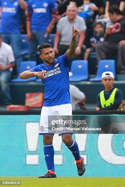 Walter Montoya of Cruz Azul celebrates after scoring the first goal of his team during the 11th round match between Cruz Azul and Pachuca as part of...