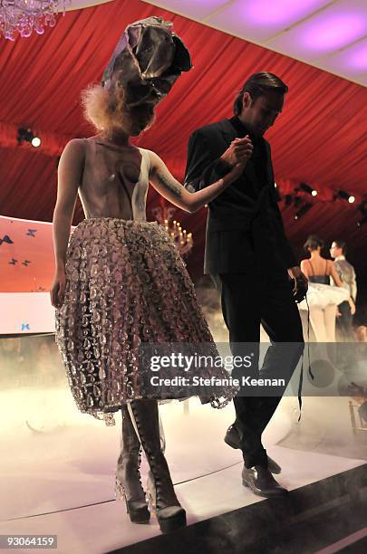 Singer Lady Gaga and artist Francesco Vezzoli perform during the MOCA NEW 30th anniversary gala held at MOCA on November 14, 2009 in Los Angeles,...