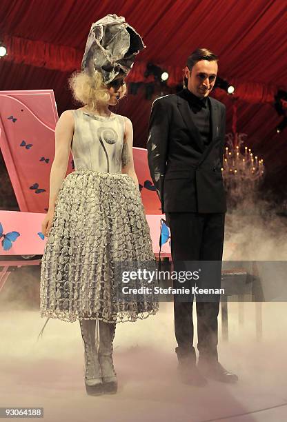 Singer Lady Gaga and artist Francesco Vezzoli perform during the MOCA NEW 30th anniversary gala held at MOCA on November 14, 2009 in Los Angeles,...