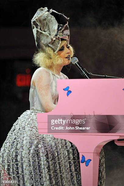 Musician Lady Gaga performs during the MOCA NEW 30th anniversary gala held at MOCA on November 14, 2009 in Los Angeles, California.