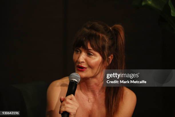 Helena Christensen speaks to guests during a Q & A at David Jones Elizabeth Street Store on March 10, 2018 in Sydney, Australia.