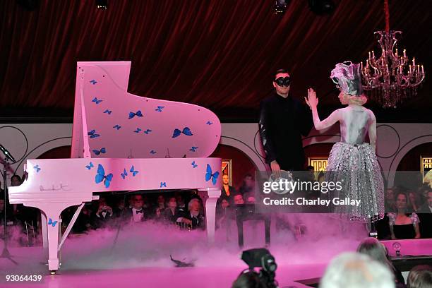 Musician Lady Gaga and artist Francesco Vezzoli perform during the MOCA NEW 30th anniversary gala held at MOCA on November 14, 2009 in Los Angeles,...