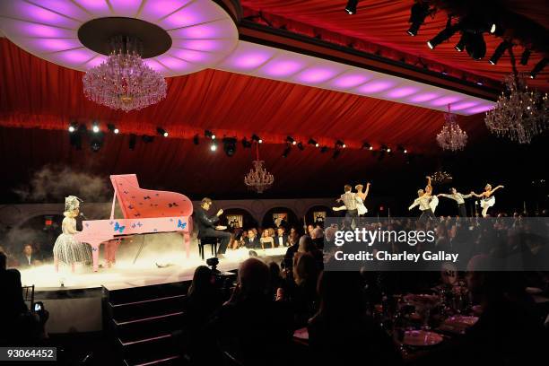 Musician Lady Gaga and artist Francesco Vezzoli perform during the MOCA NEW 30th anniversary gala held at MOCA on November 14, 2009 in Los Angeles,...