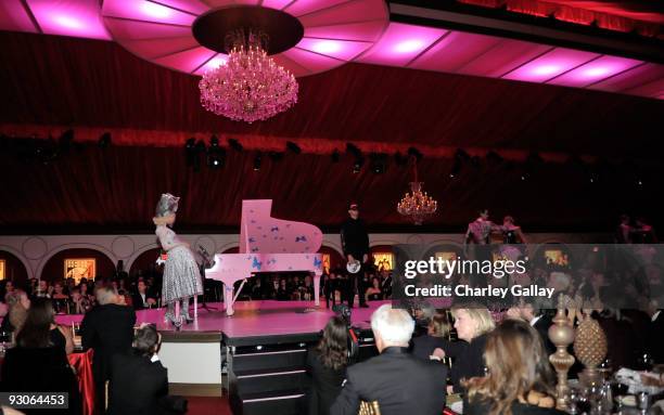 Musician Lady Gaga and artist Francesco Vezzoli perform during the MOCA NEW 30th anniversary gala held at MOCA on November 14, 2009 in Los Angeles,...