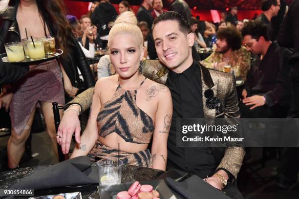 Halsey and G-Eazy attend the 2018 iHeartRadio Music Awards which broadcasted live on TBS, TNT, and truTV at The Forum on March 11, 2018 in Inglewood,...