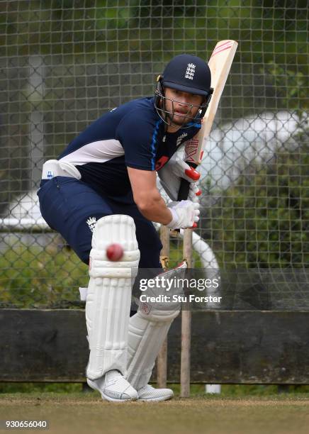 England batsman Mark Stoneman in action during England nets ahead of their first warm up match at Seddon Park on March 12, 2018 in Hamilton, New...