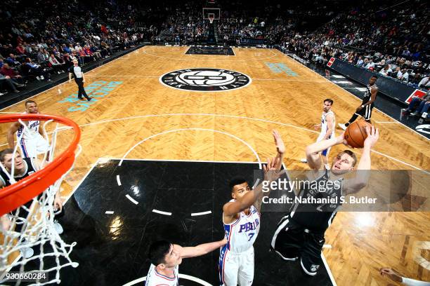 Nik Stauskas of the Brooklyn Nets shoots the ball during the game against the Philadelphia 76ers on March 11, 2018 at Barclays Center in Brooklyn,...