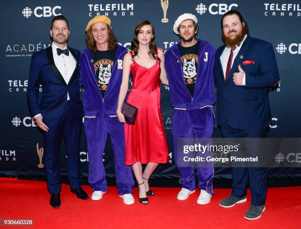 Mark Montefiore, Dylan Playfair, Michelle Mylett, Andrew Herr and K. Trevor Wilson arrive at the 2018 Canadian Screen Awards at the Sony Centre for...