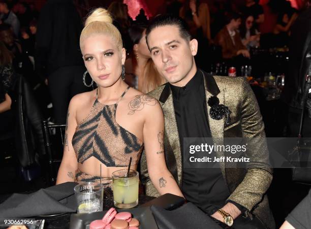 Halsey and G-Eazy attend the 2018 iHeartRadio Music Awards which broadcasted live on TBS, TNT, and truTV at The Forum on March 11, 2018 in Inglewood,...