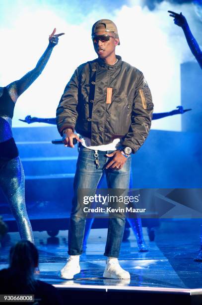 Pharrell Williams of N.E.R.D performs onstage during the 2018 iHeartRadio Music Awards which broadcasted live on TBS, TNT, and truTV at The Forum on...