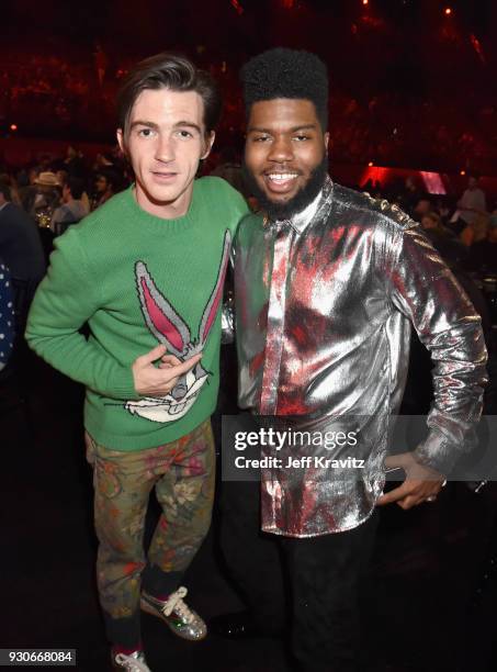 Drake Bell and Khalid attend the 2018 iHeartRadio Music Awards which broadcasted live on TBS, TNT, and truTV at The Forum on March 11, 2018 in...