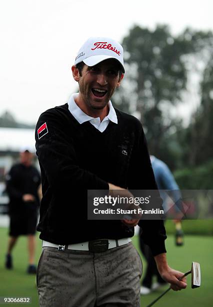 Gregory Bourdy of France celebrates winning the UBS Hong Kong Open at the Hong Kong Golf Club on November 15, 2009 in Fanling, Hong Kong.