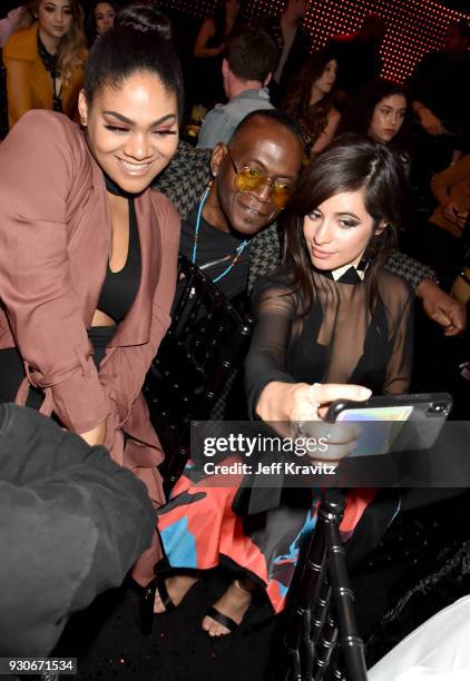 Randy Jackson and Camila Cabello pose during the 2018 iHeartRadio Music Awards which broadcasted live on TBS, TNT, and truTV at The Forum on March...