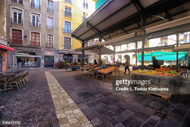 old town market in grenoble, france - town square market stock pictures, royalty-free photos & images