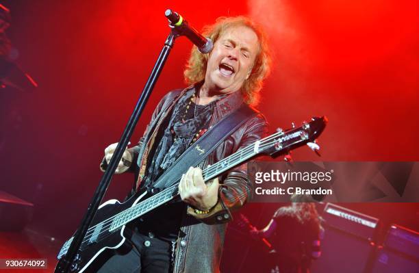 Jack Blades of Night Ranger performs on stage at the O2 Shepherd's Bush Empire on March 11, 2018 in London, England.